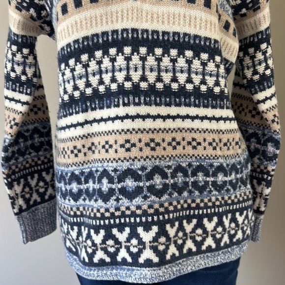 MADEWELL Forrest Fair Isle Wool V-Neck Sweater Blue Tan Cream Sz XS - Picture 6 of 14